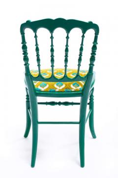  Chiavari Green Lacquered Chiavari Side Chair with Peacock Feathers in Cut Velvet - 1976648