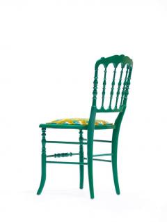  Chiavari Green Lacquered Chiavari Side Chair with Peacock Feathers in Cut Velvet - 1976649