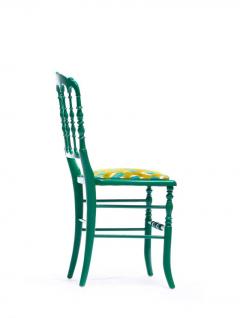  Chiavari Green Lacquered Chiavari Side Chair with Peacock Feathers in Cut Velvet - 1976655