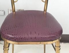  Chiavari Pair of Italian Brass Chiavari Side Chairs with Aubergine Crocodile Leather - 2059694