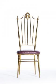  Chiavari Pair of Italian Brass Chiavari Side Chairs with Aubergine Crocodile Leather - 2059697