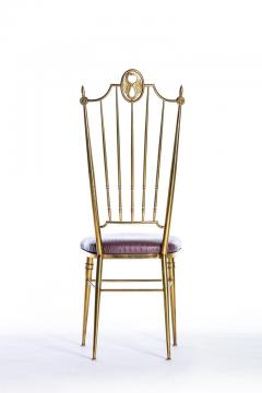  Chiavari Pair of Italian Brass Chiavari Side Chairs with Aubergine Crocodile Leather - 2059698