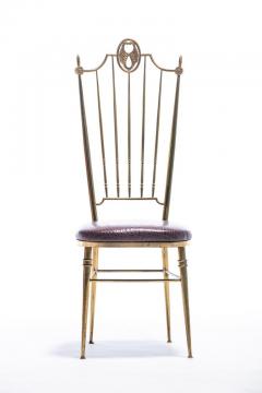  Chiavari Pair of Italian Brass Chiavari Side Chairs with Aubergine Crocodile Leather - 2059701