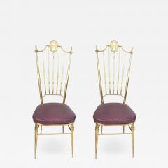  Chiavari Pair of Italian Brass Chiavari Side Chairs with Aubergine Crocodile Leather - 2059993