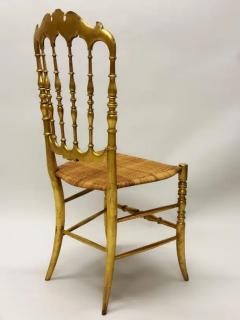  Chiavari Set of 8 Italian Modern Neoclassical Dining Chairs in Carved Gilt Wood Rattan - 4112158