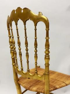  Chiavari Set of 8 Italian Modern Neoclassical Dining Chairs in Carved Gilt Wood Rattan - 4112165
