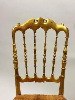  Chiavari Set of 8 Italian Modern Neoclassical Dining Chairs in Carved Gilt Wood Rattan - 4112255