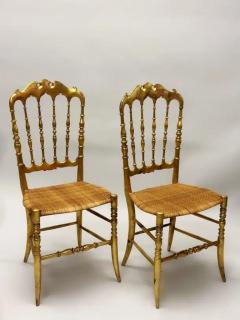  Chiavari Set of 8 Italian Modern Neoclassical Dining Chairs in Carved Gilt Wood Rattan - 4112261