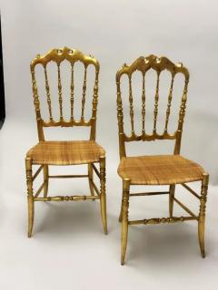  Chiavari Set of 8 Italian Modern Neoclassical Dining Chairs in Carved Gilt Wood Rattan - 4112266