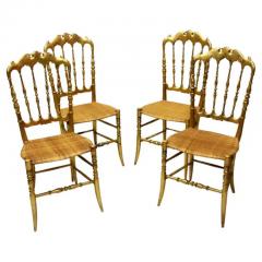  Chiavari Set of 8 Italian Modern Neoclassical Dining Chairs in Carved Gilt Wood Rattan - 4112308