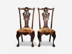  Chippendale Style Georgian Mahogany Fabric Six Chippendale Dining Chairs England 1960s - 4238094
