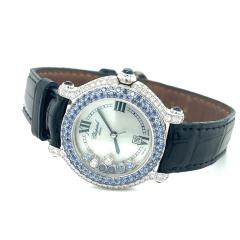  Chopard 18K White Gold Happy Sport Blue Sapphire and Diamond Watch Pouch Papers - 3518933