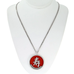  Chopard Chopard 18K White Gold Long Life Carnelian Round Pendant On A Chain Necklace - 4013719