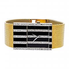  Chopard Chopard 18K Yellow Gold Diamond Grid Ref 2044 Manual Wind Onyx Ladies Watch - 4578907