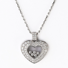  Chopard Chopard Happy Diamonds 18K White Gold Five Floating Diamond Heart Necklace - 4013755