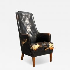  Christiansen Larsen Svend ge Madsen Highback Chair Leather Nut Wood Denmark 1947 - 4583080