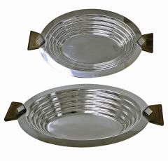  Christofle Pair of Christofle Art Deco Silver plate and wood Serving Dishes France C 1930  - 2173444