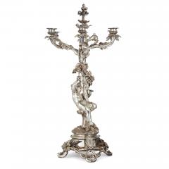  Christofle Pair of antique six light silvered bronze candelabra by Christofle - 3568771