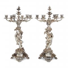  Christofle Pair of antique six light silvered bronze candelabra by Christofle - 3568773