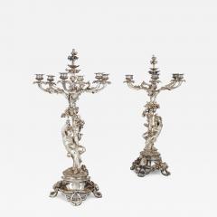  Christofle Pair of antique six light silvered bronze candelabra by Christofle - 3572045