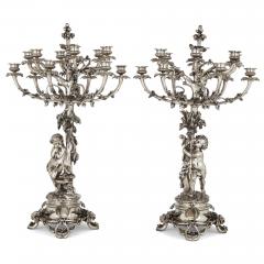  Christofle Pair of large silvered bronze candelabra by Christofle 19th century - 3552847