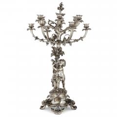  Christofle Pair of large silvered bronze candelabra by Christofle 19th century - 3552852