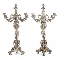  Christofle Pair of six light silvered bronze candelabra attributed to Christofle - 3596820