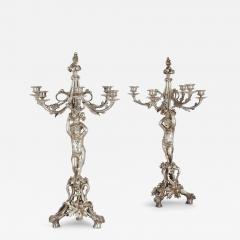  Christofle Pair of six light silvered bronze candelabra attributed to Christofle - 3601134