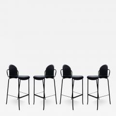  Cidue Four Willy Rizzo Style Black Leather Tubular Cidue Barstools Mid Century Modern - 3671350