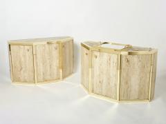  Cittone Oggi Pair of Alfredo Freda brass and travertine cabinets buffets 1975 - 3081920