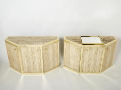  Cittone Oggi Pair of Alfredo Freda brass and travertine cabinets buffets 1975 - 3081921