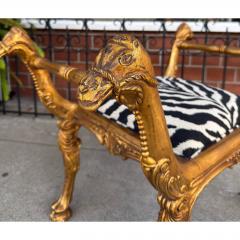  Clarence House Antique Regency Giltwood Camel Head Bench With Clarence House Zebra Seat - 4707450