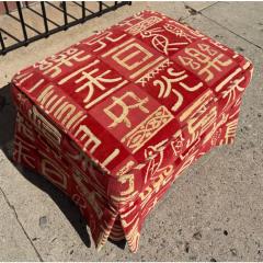  Clarence House Clarence House Kanji Red Chinoiserie Cut Velvet Ottoman - 4313844