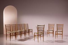  Colombo Sanguineti Set of eight chairs in beech and rope by Colombo Sanguineti Italy 1950s - 4480463