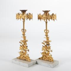  Cornelius and Company Pair of cast brass gilt lacquer girandole candlesticks on a marble base - 1930760