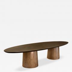  Costantini Design Benone Twin Pedestal Oval Dining Table Cast Bronze Bases Knife Edge Custom - 3992526