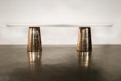  Costantini Design Cast Bronze Lacquered Twin Pedestal Oval Dining Table with Quartz Top Benino - 4600724