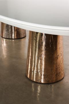  Costantini Design Cast Bronze Lacquered Twin Pedestal Oval Dining Table with Quartz Top Benino - 4600725
