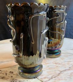  Costantini Design Late20th Century Pair of Iridescent Black Murano Glass Vases by Costantini - 1696706