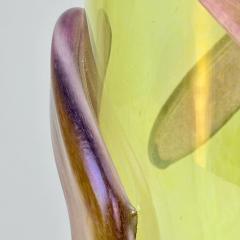  Costantini Murano Late 20th Century Pair of Lemon Yellow w Purple Applications Murano Glass Vases - 4618110