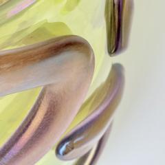  Costantini Murano Late 20th Century Pair of Lemon Yellow w Purple Applications Murano Glass Vases - 4618111