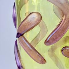  Costantini Murano Late 20th Century Pair of Lemon Yellow w Purple Applications Murano Glass Vases - 4618113