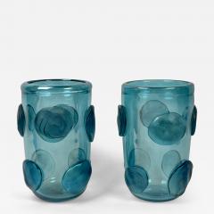  Costantini Murano Late 20th Century Pair of Light Blue Murano Art Glass Vases by Costantini - 2906034