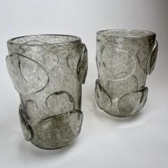  Costantini Murano Late 20th Century Pair of Transparent Murano Art Glass w Silver Speckles Vases - 2252539