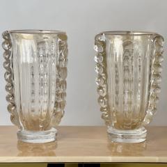  Costantini Murano Late 20th Century Pair of Transparent w Gold Glittering Murano Art Glass Vases - 3297144