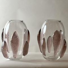  Costantini Murano Late 20th Century Pair of Transparent w Pink Murano Art Glass Applications Vases - 3244011