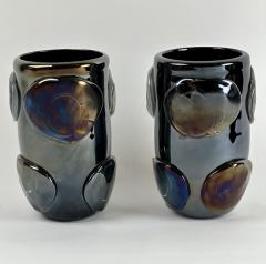  Costantini Murano Pair of Vintage Black Iridescent Murano Art Glass Vases by Costantini - 2899181