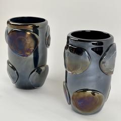  Costantini Murano Pair of Vintage Black Iridescent Murano Art Glass Vases by Costantini - 2899182