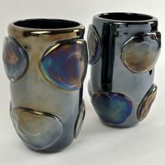  Costantini Murano Pair of Vintage Black Iridescent Murano Art Glass Vases by Costantini - 2899183