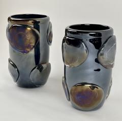  Costantini Murano Pair of Vintage Black Iridescent Murano Art Glass Vases by Costantini - 2899186